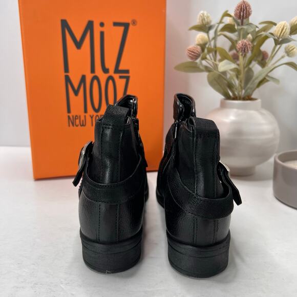 Miz Mooz Suzy Pebbled Leather Buckle Boot Ruched Zip Up Black Women's 39/8.5 NWB - Picture 4 of 11